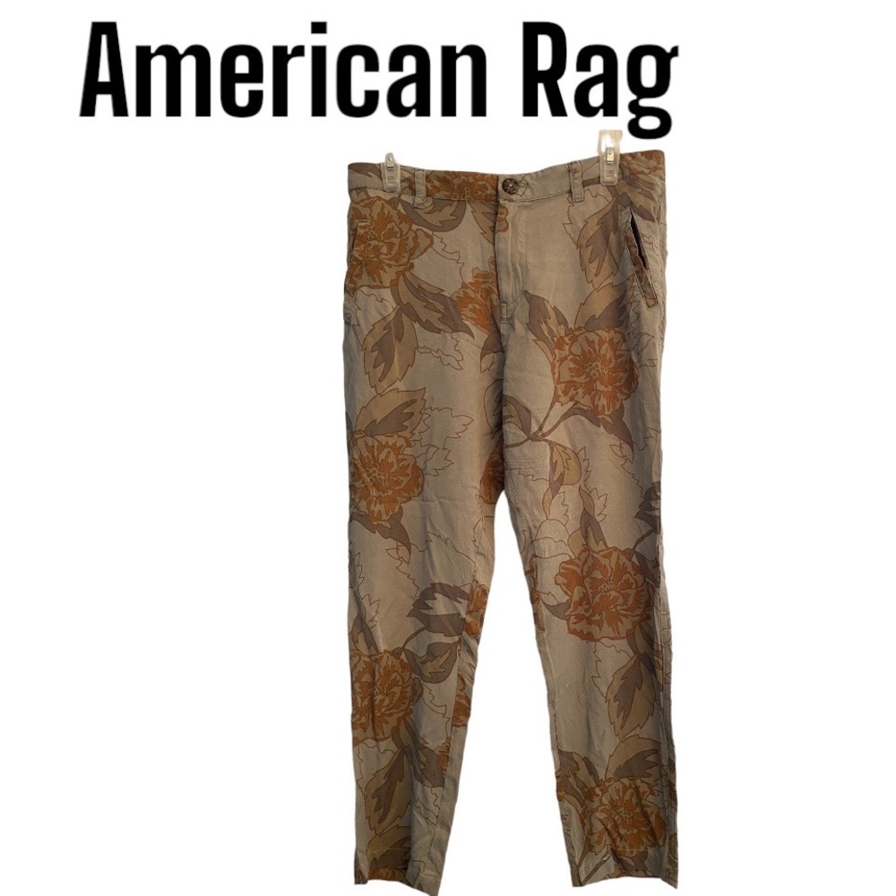 American Rag Floral Lightweight Olive Green Pants M